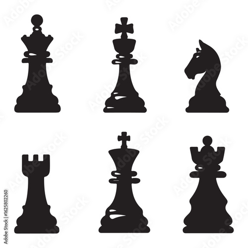 chess pieces set black silhouette vector collection king queen knight rook bishop pawn for board game illustration