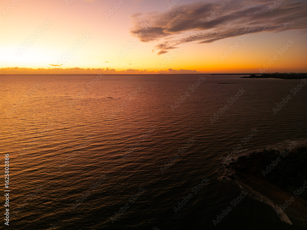Naklejka premium Aerial Drone View of Tropical Queensland Beach, Ocean Waves, Island Coastline and Shoreline – Scenic Coastal Landscape, Clear Blue Water, Australia Nature, Travel, Tourism, QLD