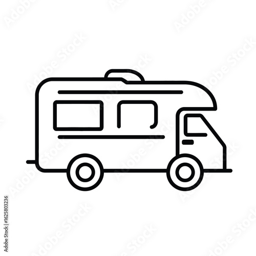 Outline campervan with transparent backdrop and a minimalist linear style