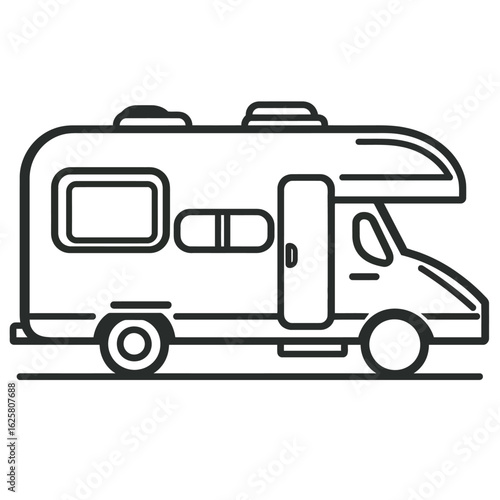 Simple campervan with a transparent background, outlined vehicle design