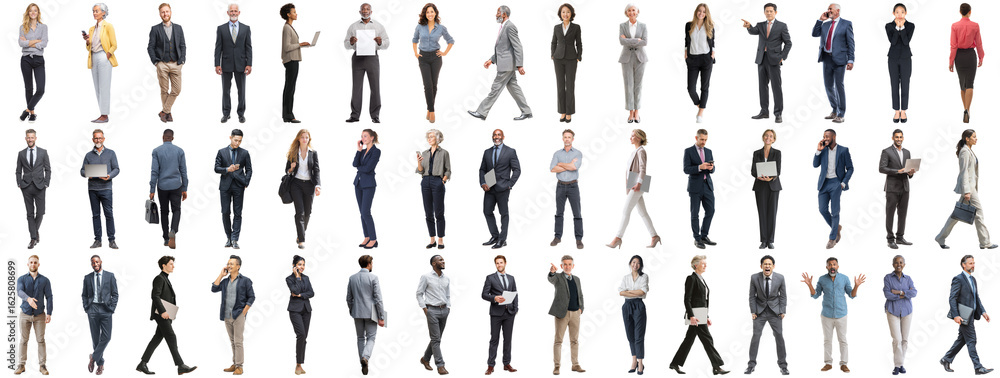 Obraz premium Set of business people in various actions on isolated background. Businesspeople, businesswomen, businessmen office worker in full body length studio professional shot in casual and formal wear