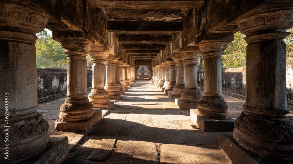 Fototapeta premium An old meeting hall is in Polonnaruwa, Sri Lanka. It's what's left of the kingdom's old capital city. 