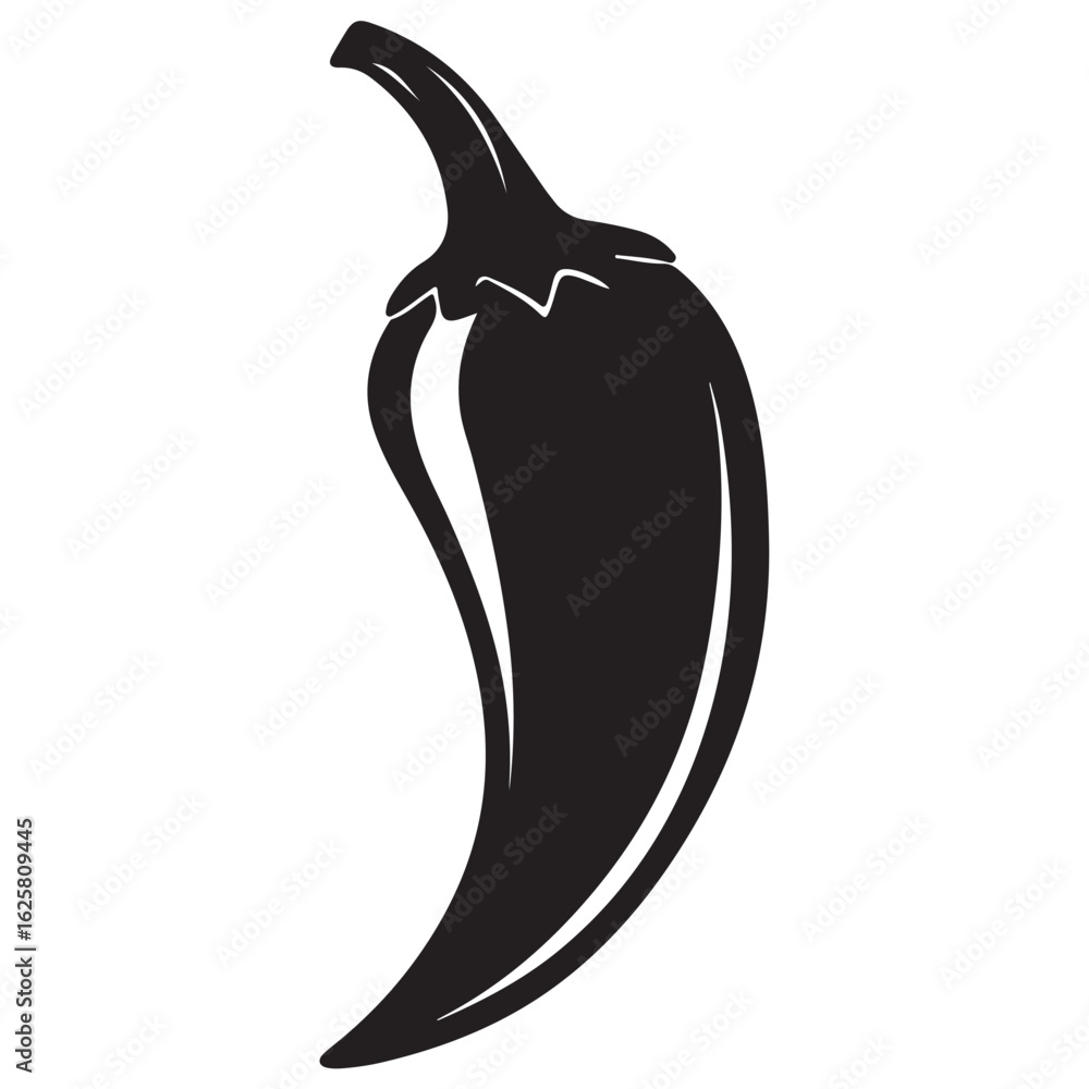 Isolated black silhouette of a single chili pepper on a white background
Isolated black silhouette of a single chili pepper on a white background