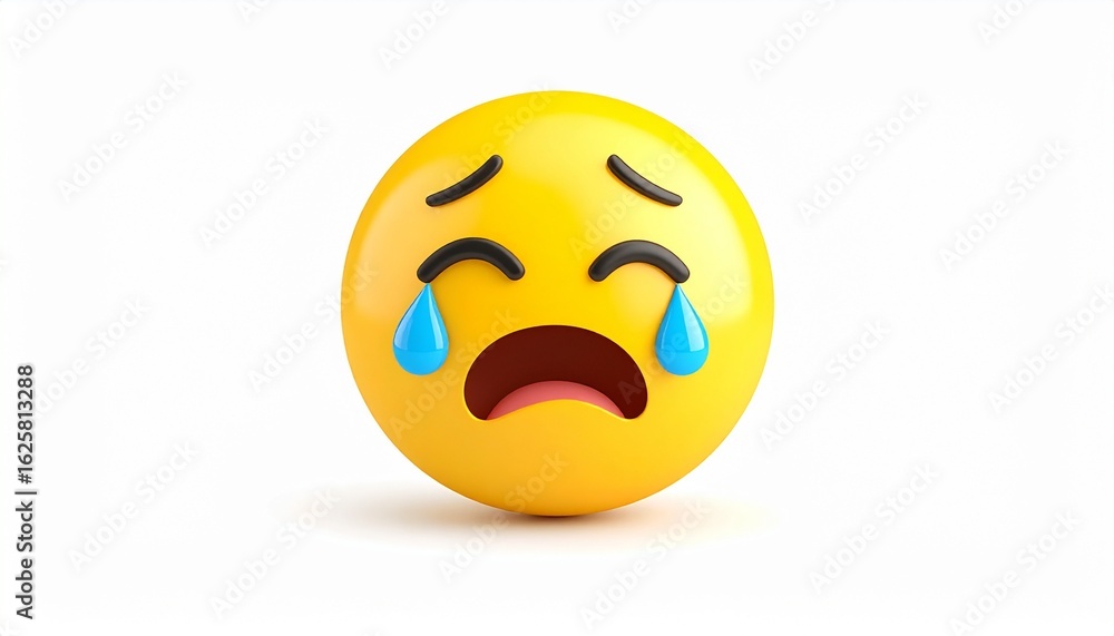 Fototapeta premium A 3d sad yellow smiley face emoticon with a cracked egg