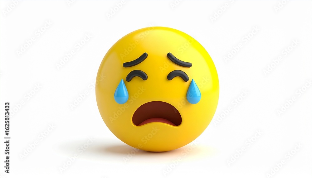 Fototapeta premium A cheerful 3d yellow smiley face emoticon on a white isolated sphere