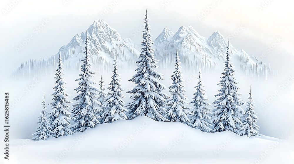 Obraz premium 2. Minimal pine forest with snow-covered ground and simple shapes in soft winter color palette