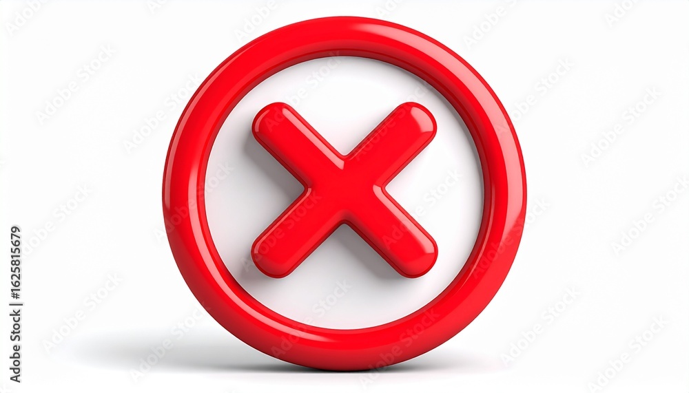 Fototapeta premium A glossy 3d red cross mark button with a negative cancel icon