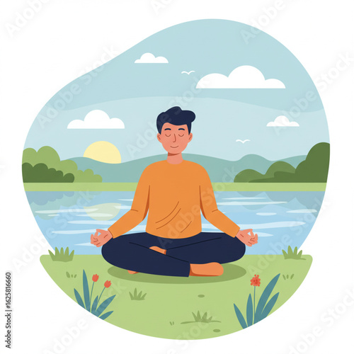 Wallpaper Mural Man Meditating Outdoors by Lake Peaceful Scene for Relaxation and Wellness Torontodigital.ca