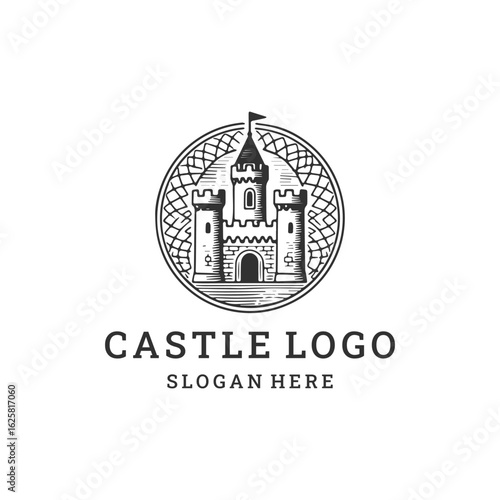 Castle logo vector icon illustration style