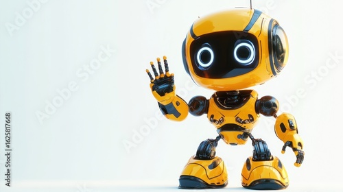 Friendly yellow robot waving