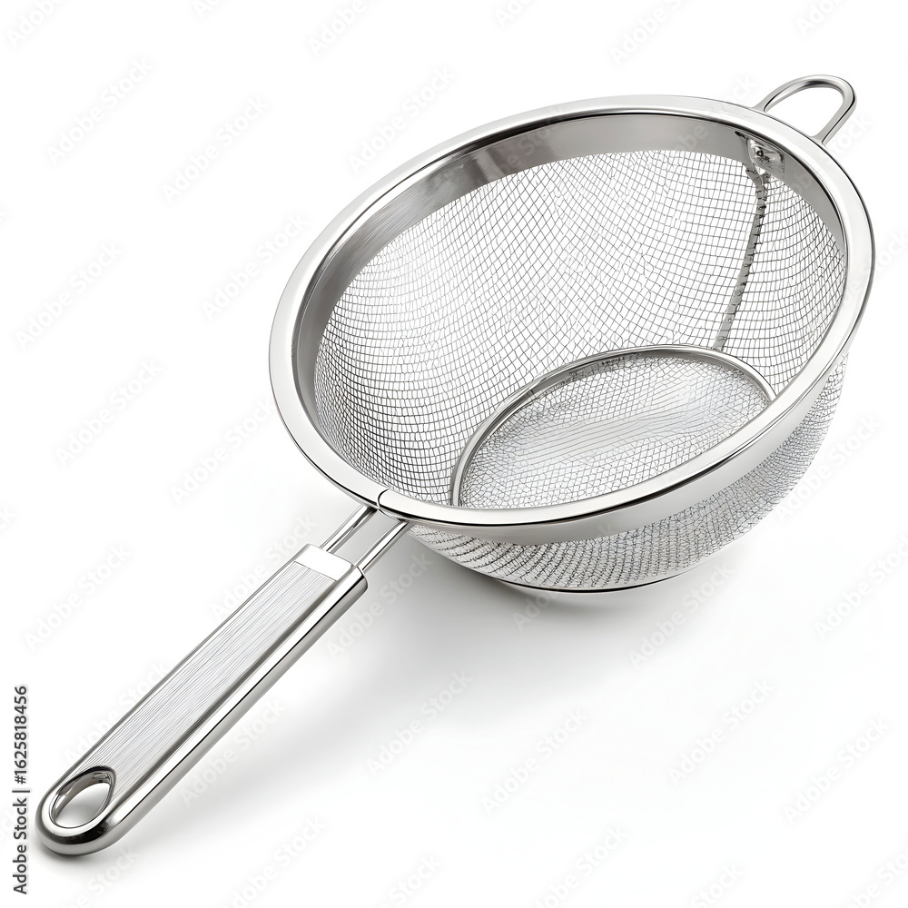 A handheld mesh strainer with a fine metal mesh and handle, ideal for sifting, A handheld mesh strainer with a fine metal mesh and handle, ideal for sifting,