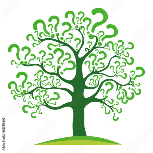 Question mark poster. Tree of questions isolated on White background.  Flat design style. Vector illustration