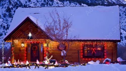 Magical Snowy Winter Landscape with Cozy Christmas Cottage