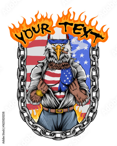 The gallant eagle opens his shirt looking cool with an American flag undershirt