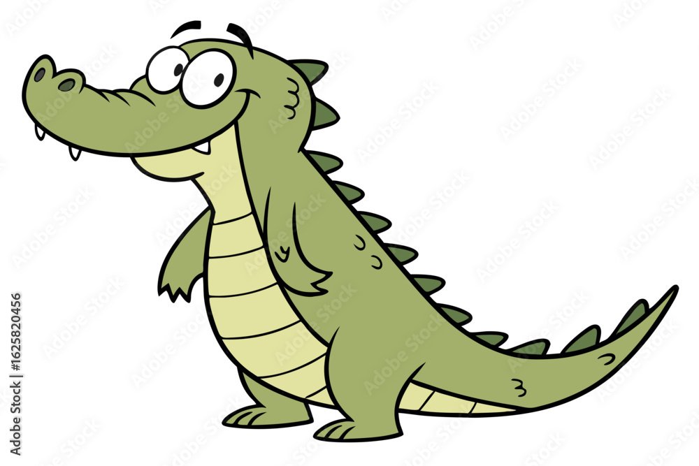 Naklejka premium Cartoon crocodile vector, simplified flat design, green tone, smiling, standing upright, white background