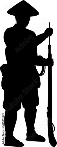 火縄銃に弾ごめする鉄砲足軽