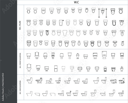 Vector collection of toilet top and side view