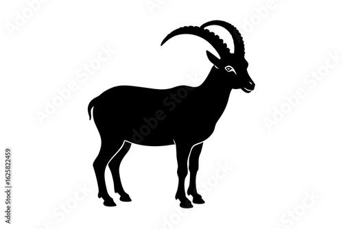 Ibex mountain goat mammal animal wildlife nature horned silhouette vector illustration
