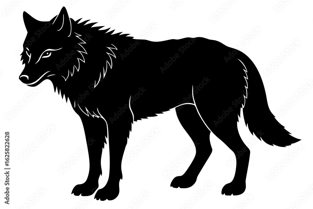 Obraz premium Standing canine predator wolf animal mammal forest wildlife black silhouette vector illustration