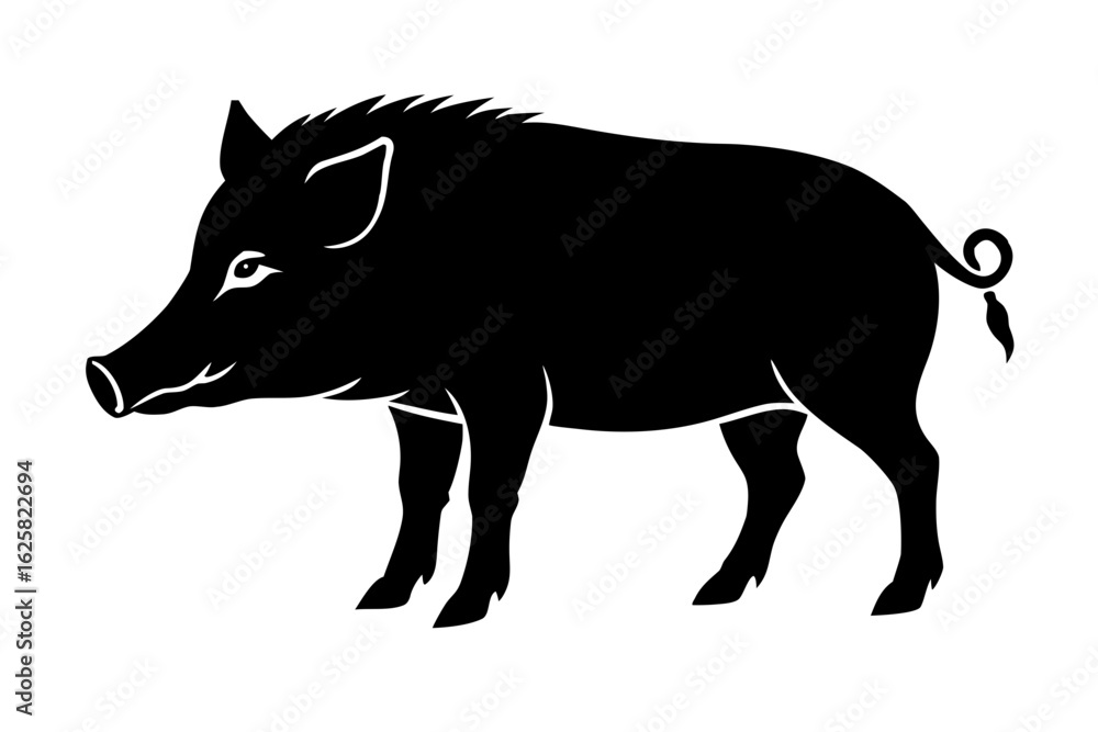 Fototapeta premium Standing wild boar animal swine mammal hog pig silhouette vector illustration