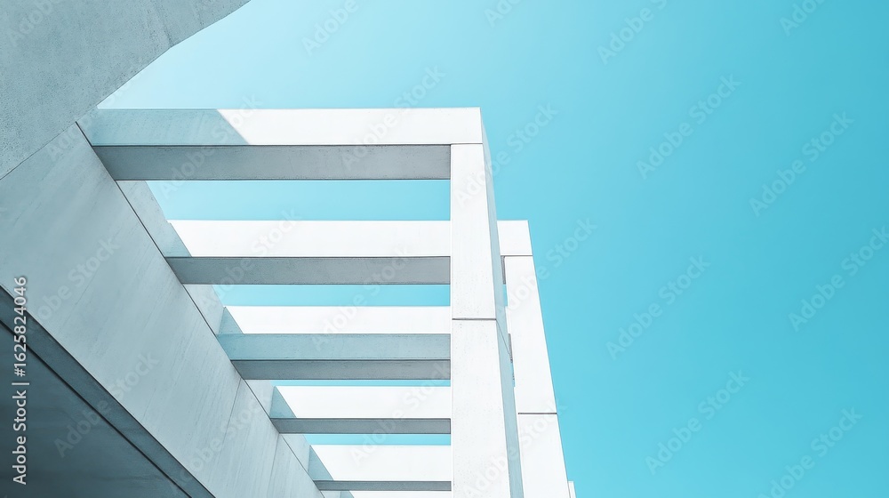 Obraz premium Modern building's geometric design against a light blue sky. White beams create sharp angles, making for a minimalist and contemporary photo.