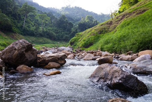Beautiful landscape of Khao Chong Lom  located in Khun Dan Prakan Chon Dam. Nakhon Nayok Province, Thailand.