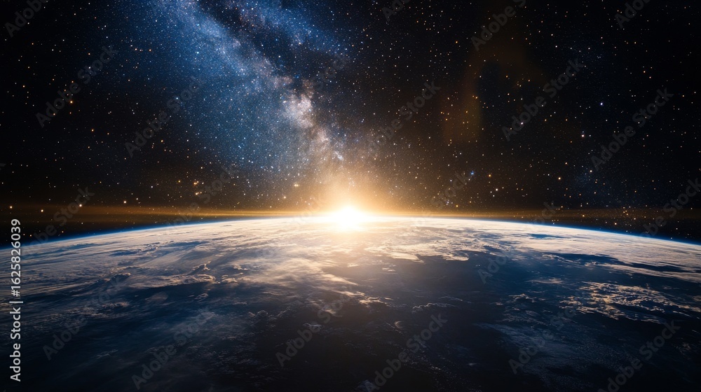 Naklejka premium Stunning Earth from space! From our planet to stars and the Milky Way, our home is a breathtaking sight.