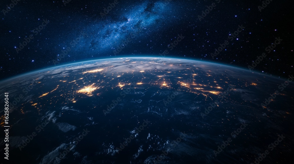 Obraz premium Stunning Earth from space! From our planet to stars and the Milky Way, our home is a breathtaking sight.