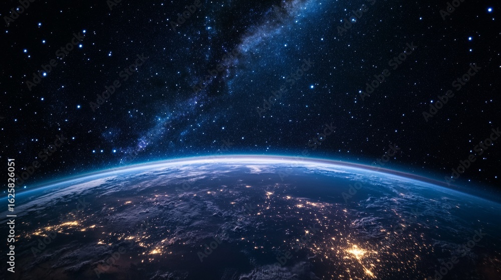 Obraz premium Stunning Earth from space! From our planet to stars and the Milky Way, our home is a breathtaking sight.