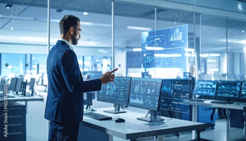 Businessman analyzing data in a modern office