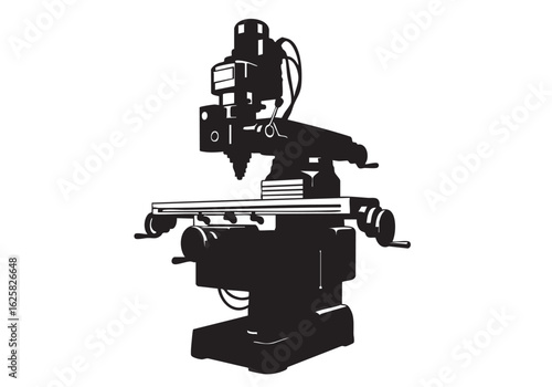 Silhouette of a Vertical Milling Machine with intricate details for manufacturing and industrial design projects great for engineering templates