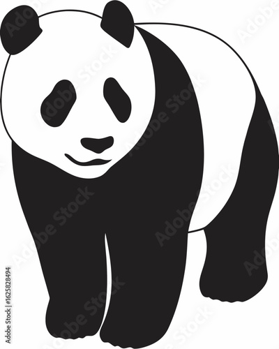 Illustration of a panda bear standing with black and white fur and a gentle expression on its face created with generated ai