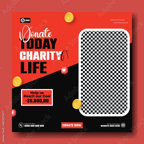 Donate today charity life social media post template with placeholder image