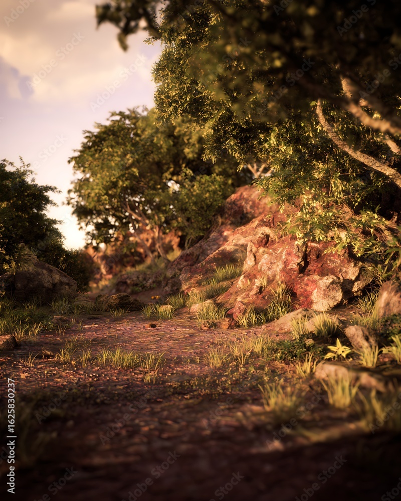 Fototapeta premium Path through trees leading up hill