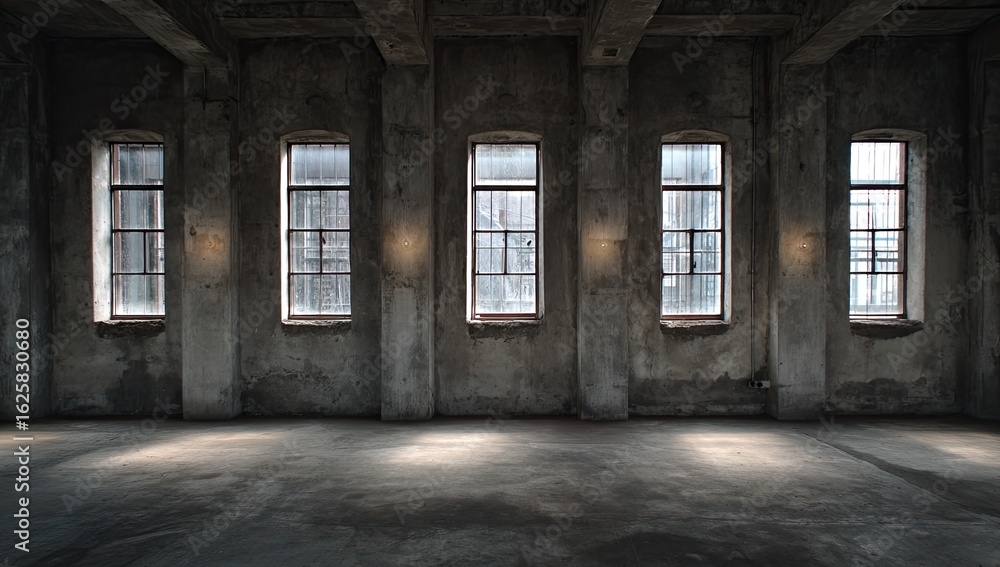 Industrial loft interior with large windows Industrial loft interior with large windows