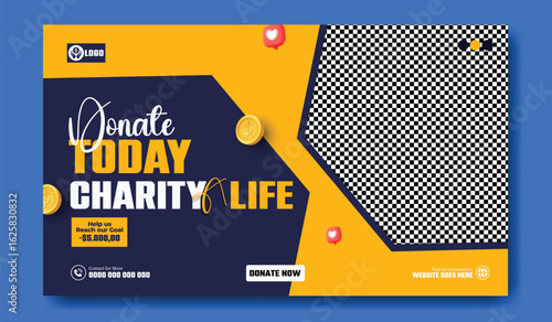 Donate today charity life with orange accents and placeholder for image