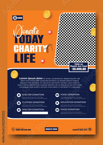 Donate today charity life social media post template with donation information and image placeholder