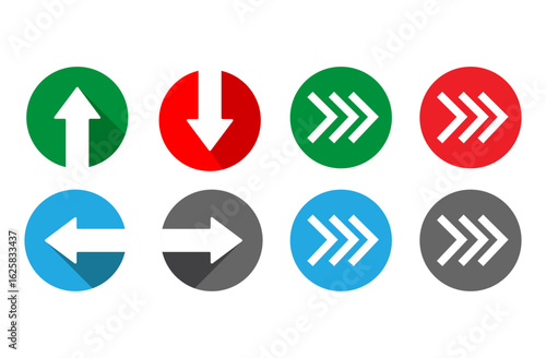 vector set of arrows in colorful circle on transparent background, right up down forward back or next arrow vector illustration svg high resolution