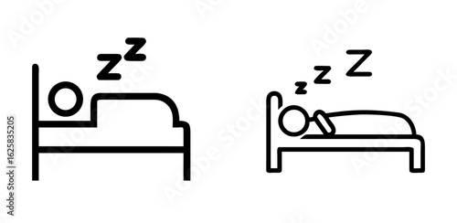 Sleeping Man on Bed Outline Vector Icon
