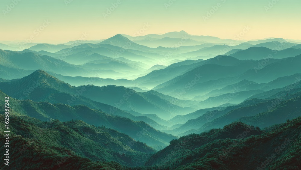 Fototapeta premium Misty mountain range panorama (1)