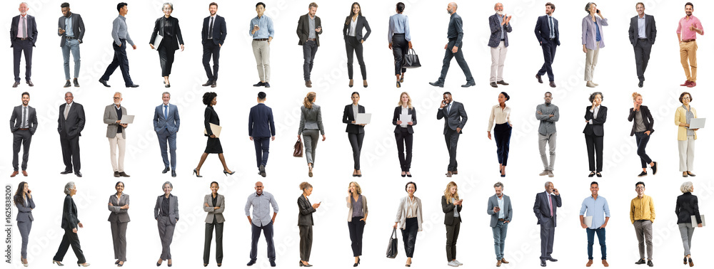 Obraz premium Set of business people in various actions on isolated background. Businesspeople, businesswomen, businessmen office worker in full body length studio professional shot in casual and formal wear