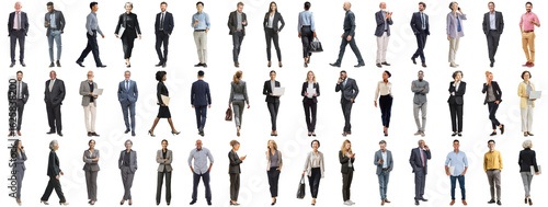 Set of business people in various actions on isolated background. Businesspeople, businesswomen, businessmen office worker in full body length studio professional shot in casual and formal wear