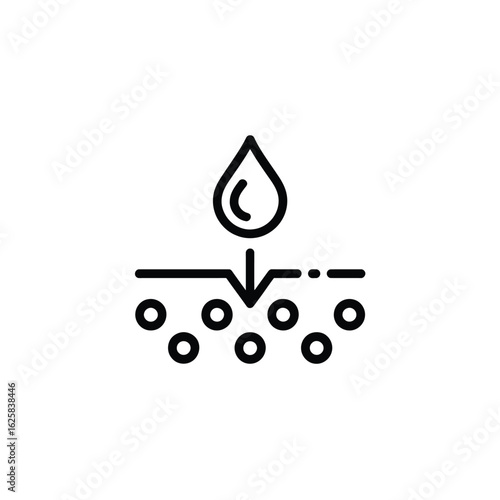Icon representing moisture absorption into skin or surface with small particles