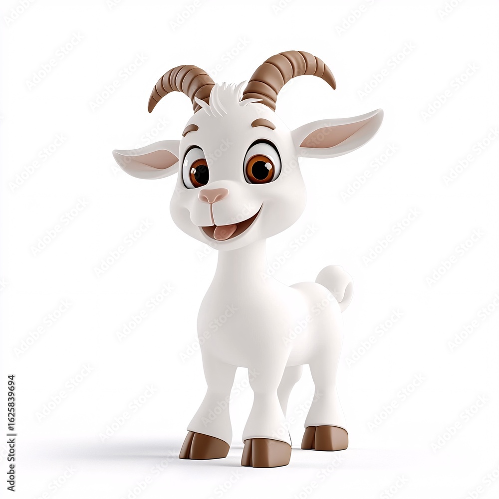 Obraz premium Cute Cartoon Goat Character with Happy Expression and Big Eyes
