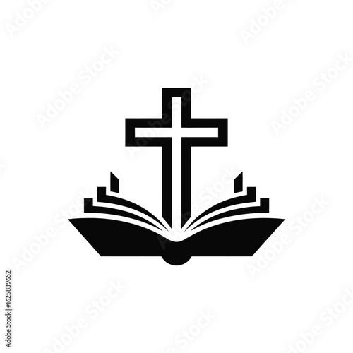 Christian cross and open bible symbol of faith and scripture