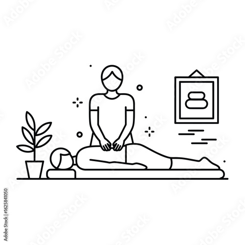 Line art illustration of a person receiving a massage on a mat