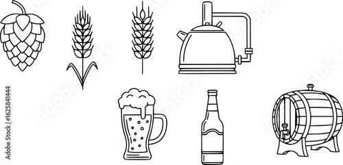 line drawing of beer, icons, vector