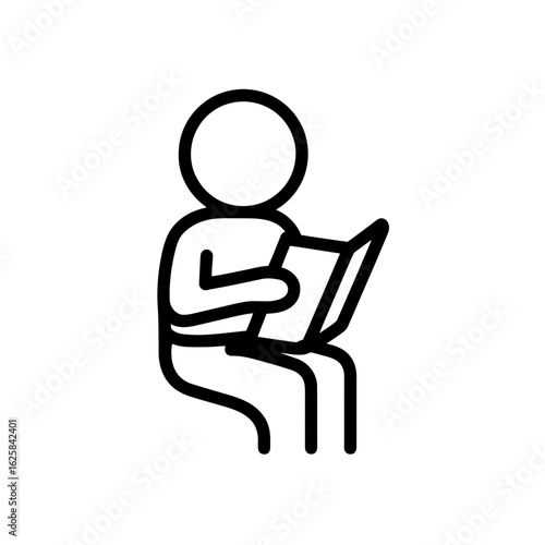 Simple black line drawing of a seated figure reading a book, concept for reading habit development, literacy program design and educational resource illustration.