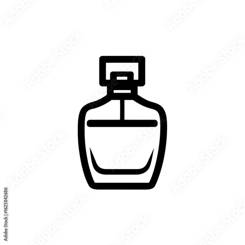 Perfume bottle outline icon isolated on white background, concept for fragrance packaging, aromatherapy and essential oils.