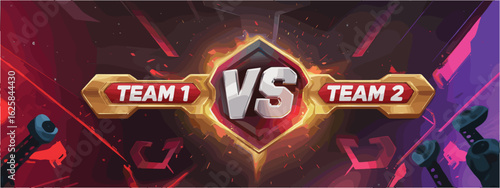 Dramatic esports match banner with Team 1 versus Team 2 gaming competition